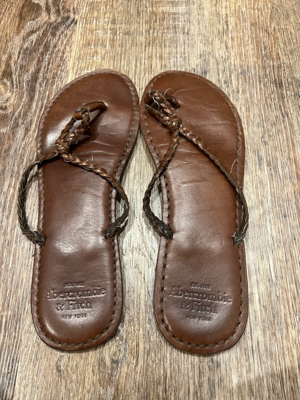 Abercrombie & Fitch Brown Braided Leather Thong Sandals